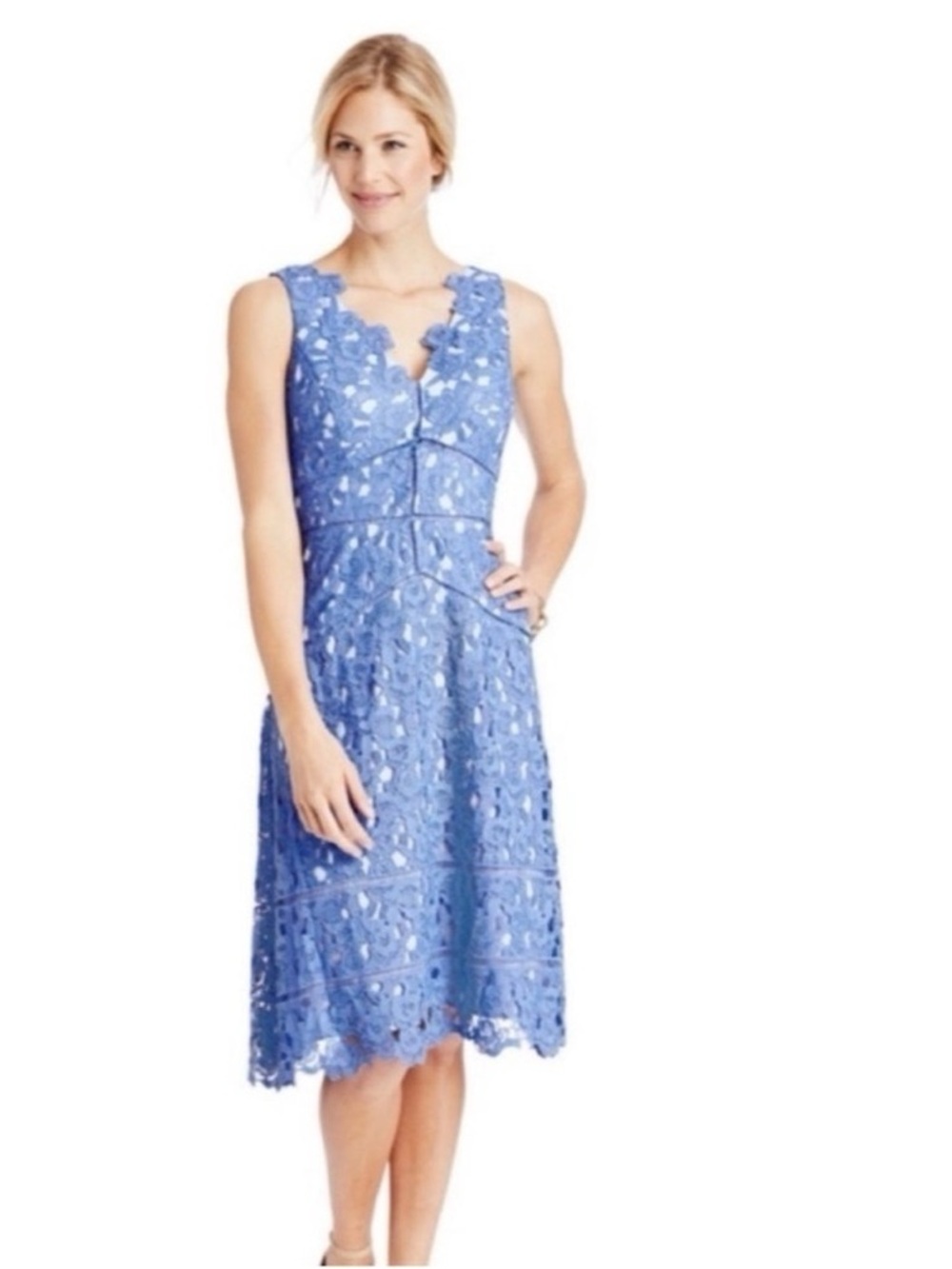 Vineyard Vines Kentucky Derby Lace Dress Blue Floral Scalloped - Size 6